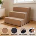 3 Step Dog Stairs for Small Dogs Cats, Brown Mesh Pet Steps, Non-Slip Pet Stairs for Couch Sofa Bed, Indoor Portable Dog Steps with Zipper Bottom for Medium Dogs,Puppy and Old Cat