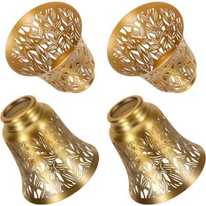 Pendant Light Shades, 4 Pack Ceiling Fan Light Shade Replacements with 1-5/8" Fitter, ALUCSET 4.72" Height 4-3/4" Diameter, Metal Bell Shaped Cover for Chandelier Wall Sconces,Yellow Brass&Gold Plated