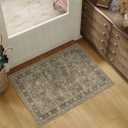 2x3 Washable Brown Area Rug Vintage Entryway Kitchen Carpet Non-Slip Soft Low Pile Distressed Indoor Small Throw Rug for Bedroom Bathroom Entrance