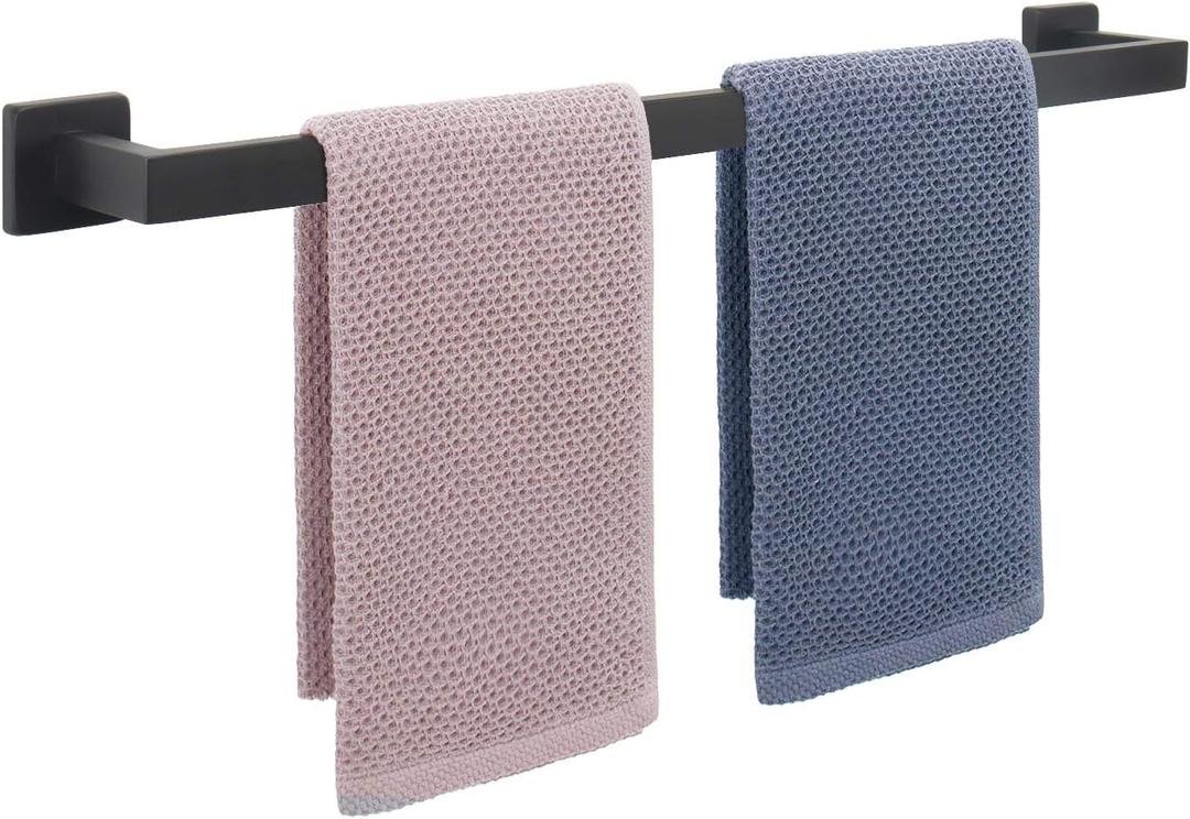 NearMoon Towel Bar, Bath Accessories Premium Thicken Stainless Steel Square Shower Towel Rack for Bathroom, Towel Holder Wall Mounted(1 Pack, Matte Black, 24 Inch)