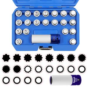 21PCS Wheel Locking Nut Key Kit Compatible with BMW, Wheel Lock Nut Socket Adapter Set, Anti-Theft Lug Nut Removal Tool, Anti-Theft Screw Remover