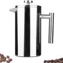 Small Stainless Steel French Press, 12oz Dual-Filter Coffee Plunger Pot Brewer and Maker for Individual Serving, Silver