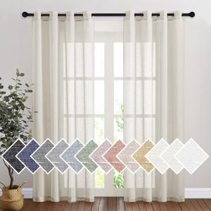 NICETOWN Semi Sheer Linen Curtains Extra Wide for French Door, Grommet Privacy with Light Filtering Vertical Window Curtains for Living Room/Bedroom, Natural, W62 x L84, 1PCs