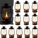12Pcs Mini Lantern Decorative with Flickering LED Candle, 6Inch Small Western Lantern for Table Centerpiece, Vintage Hanging Candle Holders for Western Halloween Camping Party Decor (Brown)