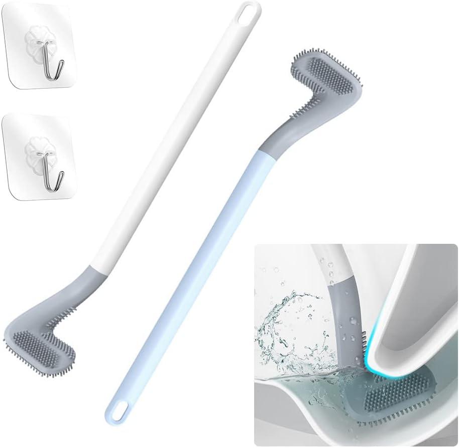 Long Handled Golf Toilet BrushFlexible Silicone Toilet Bowl Cleaning BrushFlexible Bendable Silicone Golf Toilet Bowl Cleaning Brush,(Blue White Toilet Brush Ith Hook)