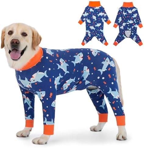 Dog Recovery Suit After Surgery Female Male, Medium Large Dog Neuter Shirt Cone Alternatives Prevent Licking Surgical Onesies (Blue Shark, 4XL)