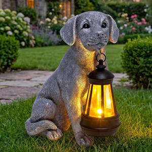 Solar Dog Garden Statue, Outdoor Decoration with Lantern for Yard, Patio, Lawn Outside, Ideal Christmas Birthday Mothers Day Gifts for Mom Women Grandma