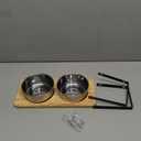 Siooko Elevated Cat Bowls, 15° Tilted Raised Cat Food Bowls Wood Pet Bowls with Stand Anti Vomiting 2 Stainless Steel Bowls for Cats and Puppy