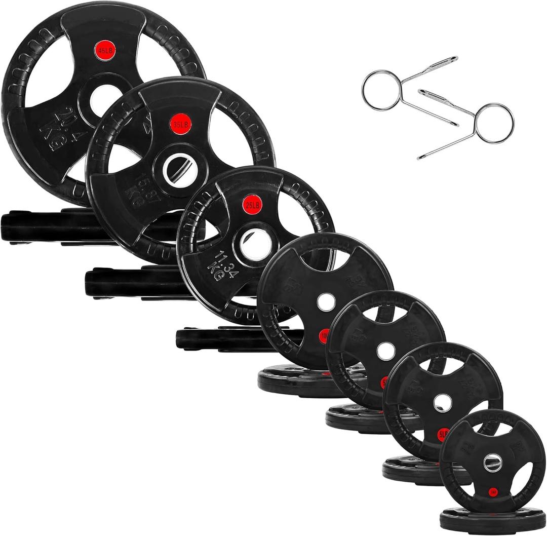 Fitvids 2 Inch Olympic Barbell Weight Plates Set, 255 LB(2.5-45 LB) Barbell Weight Set for Home Gym Strength Training, Rubber Coate Design