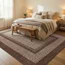 Large Braided Print Rug 10x13 Living Room Rug Soft Washable Rugs for Bedroom Low Pile Stain-Resistant Farmhouse Mat Non Slip Rustic Floor Mat for Dining Room Nursery Cottage Office Brown