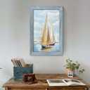 Ocean Nautical Sailboat Wall Art: Rustic Coastal Wooden Framed Sea Boat Seascape Texture Painting Prints Beach Seaside Relaxing Landscape Picture Artwork for Living Room Bedroom Bathroom 24x16 Inch