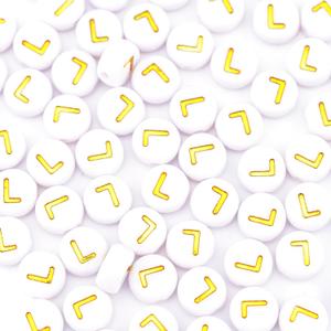 300Pcs Small Letter Beads L 4X7mm Individual Round Gold Alphabet Beads for Friendship Bracelets Making