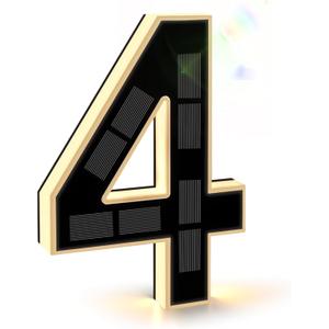 ISUNMEA 9 Inch Solar Lighted House Numbers for Outside, Light Up Waterproof LED Address Numbers Signs for Houses, Large Personalized Illuminated Exterior Modern House Numbers Light (4-Black, 9IN)