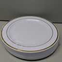 bUCLA 30PCS White and Gold Plastic Dinner Plates Disposable - 10.25inch Premium White Gold Rim Weddings and Party Plates