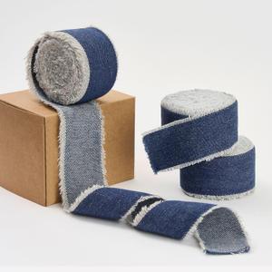 Pretty Jolly Blue Denim Ribbon for Crafts Handmade Rustic Frayed Cotton Jean Fabric Ribbon for Flower Bouquet 15 Yards 1 1/2 Inch Cloth Ribbons for Gift Wrapping Hair Sewing Accessories Holiday Decor