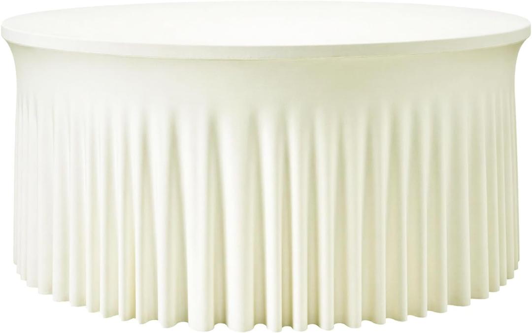 72 Inch Ivory Round Tablecloth  Washable Stretch Spandex Fitted Table Cover with Elastic Edge for 6FT Circular Table, Reusable Dining Tablecloth for Wedding, Banquet, Party, Buffet Decor