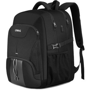 LIWAG Laptop Backpack, Black, 55L Capacity, TSA Friendly, USB Charging Port, Anti-Theft, Night Light Reflective, Comfy & Durable, Suitable for Travel