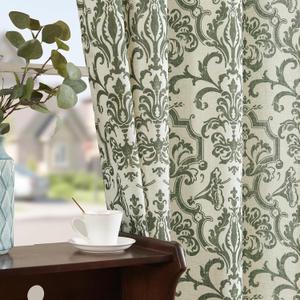 jinchan Extra Long Linen Curtains for Living Room Moss Green Damask Curtains 96 Inches Long for Bedroom Light Filtering Vintage Curtains 8FT Long for Drapes Grommet Window Treatments 2 Panels Set (52"W x 96"L (Pack of 2), Linen Moss Green on Flax)