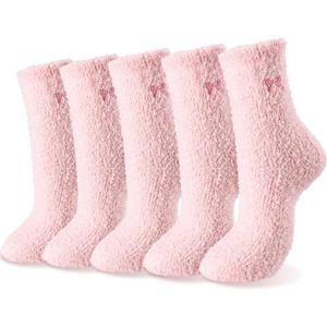 Shyyween 5 Pairs Women Bow Fuzzy Socks Fluffy Cozy Slipper Socks for Sleeping Coquette Bow Birthday Gifts
