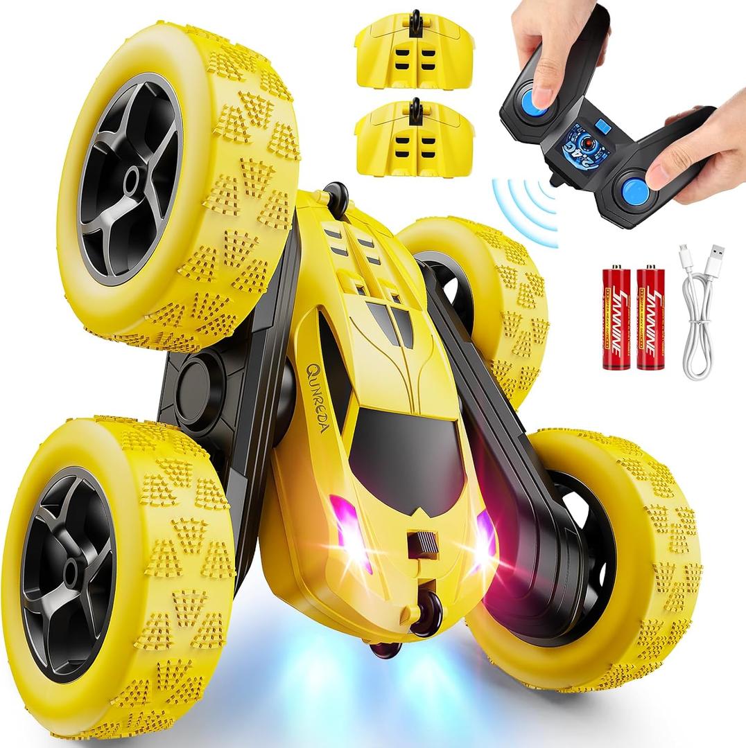 Remote Control Car,RC Car Toys for 6-12 Year Old Boys, Off Road RC Stunt Car 4WD 360 Rotating Remote Control Car for Kids, Boys Girls Gifts for Birthday, Christmas Yellow