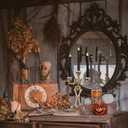 KI Store Skeleton Candelabra with Black LED Candles Set 20-Inch Gothic Decorations for Halloween Fireplace Mantel Table Centerpieces (White)