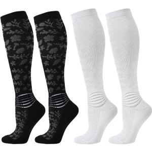 IRAMY Compression Socks for Women Ankle Support Gradient Compression Coolmax Wicking Knee High Socks 2 Packs (Large)