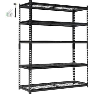 5 Tier Adjustable Utiliy Shelves, 2000 Lbs Heavy Duty Metal Garage Shelves, 60" L x 24" W x 72" H Inches Industrial Storage Shelves, Freestanding Shelving Units for Shed, Basement, Black