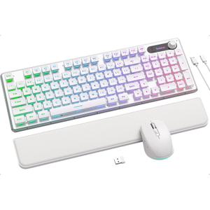 Wireless Keyboard and Mouse Combo - 9 Backlit Effects, Wrist Rest, Double-Shot Keycaps, Metal Panel, Long-Lasting Rechargeable, 2.4G Keyboard Mouse Set for Windows Mac PC Laptop  Sablute (White)