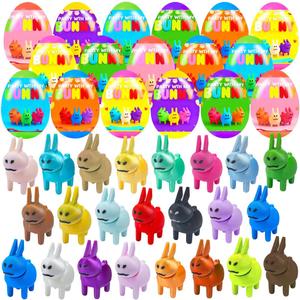 24 Pcs Easter Eggs with 3D Print Easter Bunny Prefilled Easter Eggs with Mini Toys Inside for Kids Girls Boys Easter Basket Stuffers Party Favors Easter Egg Fillers
