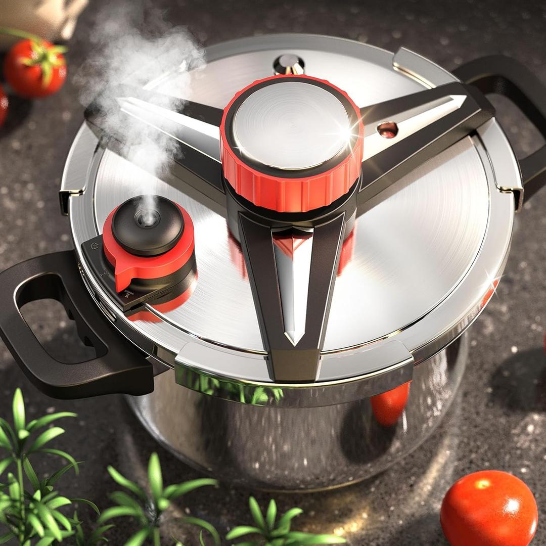 18/8 Stainless Steel Pressure Cooker 7 QT, [Save 70% Cooking Time] Olla De Presion with Food-Grade Body [One Hand Operation] Rotating Lock/Unlocking Lid System, Steam Rack Included (7 Quarts)