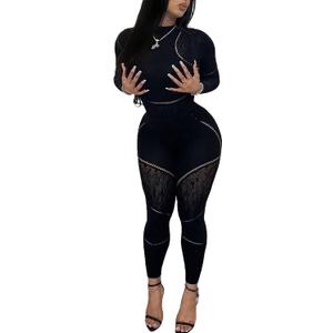 Ophestin Sexy 2 Piece Club Outfits for Women Hollow Out Bodycon Bodysuit with Leggings Sexy Jumpsuits for Going Out (Black, L)