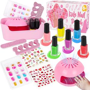 Kids Nail Polish Set for Girls, 14PCS Nail Art Kit with Nail Dryer, Non Toxic Nail Polish kit and Fake Nails for Kids, Girl Toys Age 6-8, Halloween Christmas Birthday Gifts for Girls 8-12