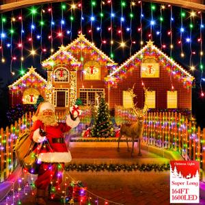 1600 LED 164FT Outdoor Christmas Lights Plug in 8 Modes with Timer Dimmable Christmas Decorations Waterproof Indoor Curtain String Lights for Roof Porch Garden Holiday Wedding Party Decor Multicolor