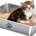 Stainless Steel Cat Litter Box,Metal Kitten Litter Pan, 4" Height Litter Box for Small Animals Cats Kitty,Rabbits Toilet Indoor Litter Tray, Easy Clean, Non Stick, No Smell