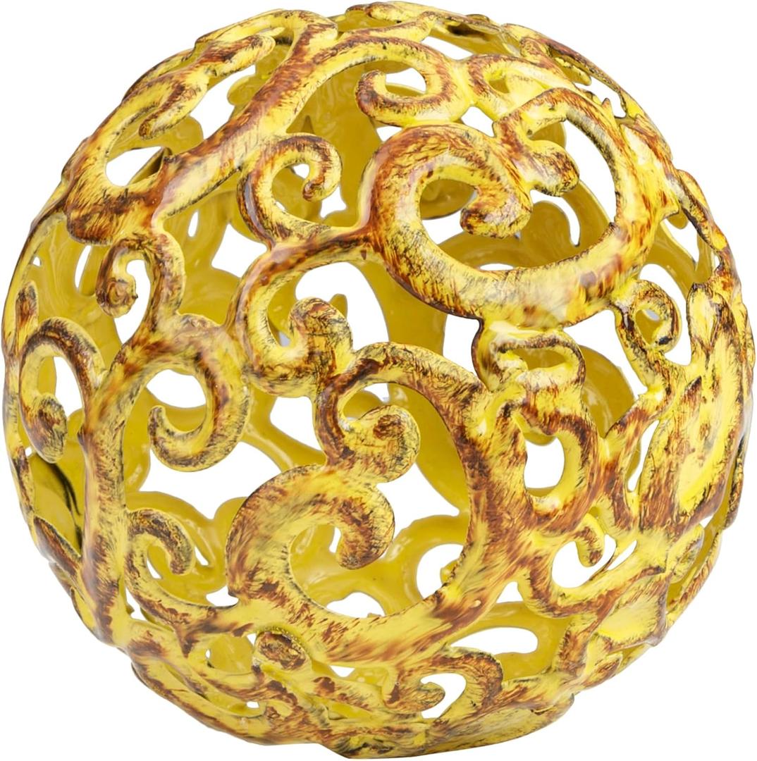 Everydecor Metal Decorative Sphere for Home Decor - Decorative Balls for Shelves, Centerpiece Bowls, Bookshelf - Decoration Orbs Accents for Living Room, Bedroom - Fancy Yellow Shelf Spheres (4 Inch)