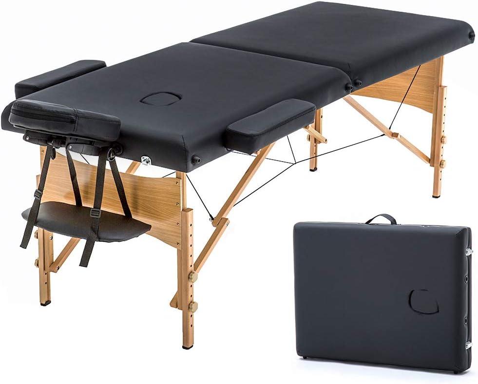 BestMassage Massage Bed Portable Massage Table 24 inch Wide Lash Bed Height Adjustable 2 Folding Spa Table with Non-Woven Bag for Spa Footmassage Facial CareSpa Tattoo (Black)