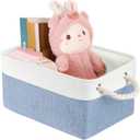 Storage Bins with Sturdy Cotton Handles(1 Pack), Fabric Storage Baskets for Organizing use for Office & Home, Book, Clothes, Toys, Closet Boxes (Small, Blue-White, 12.2x8.3x6.3 inches)