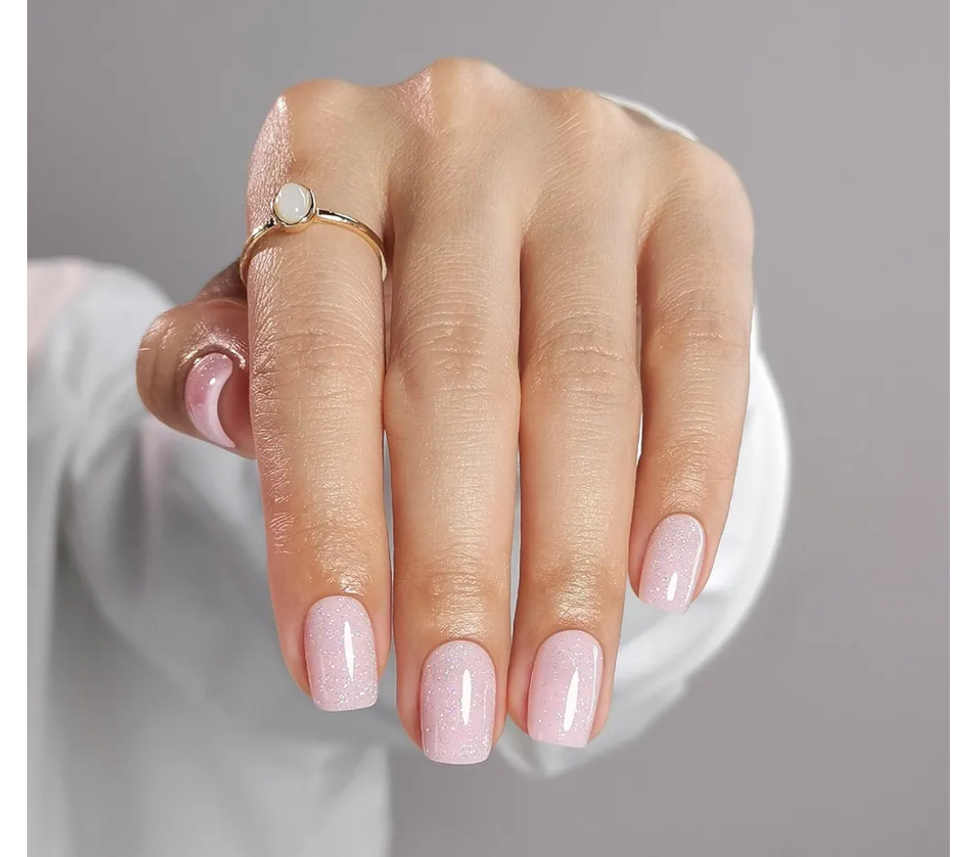 Press on Nails Square - Soft Gel Pink Press on Nails Short for Women Gift, Fit Perfectly & Natural Stick on Nails with Glue in 16 Sizes - 32 Reusable Fake Nails, Shimmering Pink