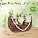 Taiyin 2 Pcs Rattan Flower Girl Basket with Pearl Handle Small Half Moon Wicker Basket for Wedding Flower Girl Picnic Garden Storage and Home Decor (Dark Brown)