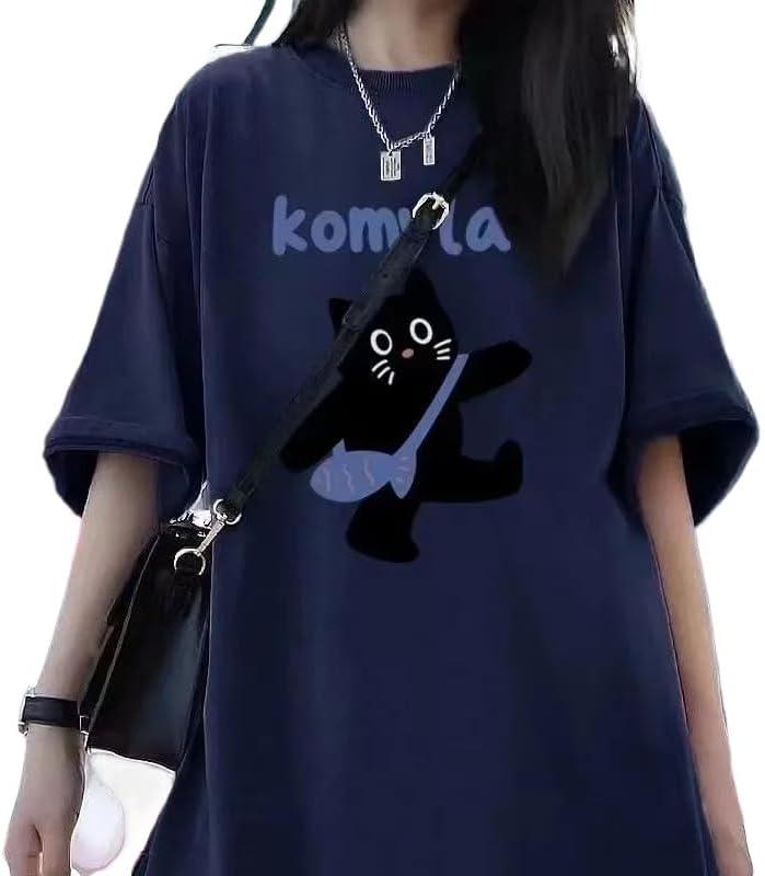 Women Vintage Oversized T-Shirt Y2K Cat Graphic Harajuku Tee Tops Summer Emo Grunge Streetwear Preppy Gothtic Clothes (XXXL)