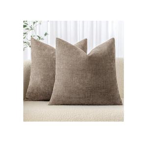 MIULEE Pack of 2 Decorative Throw Pillow Covers Soft Chenille Throw Pillows Solid Neutral Farmhouse Textured Cushion Covers for Couch Sofa Bedroom Living Room 20x20 Inch, Taupe Grey