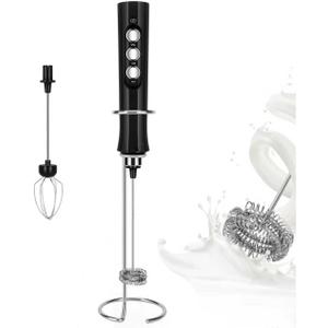 FoodVille MF02 Rechargeable Milk Frother Handheld Foam Maker with Stainless Whisk for Cappuccino, Latte, Bulletproof Coffee, Keto Diet, Protein Powder, Matcha (Dark Black)