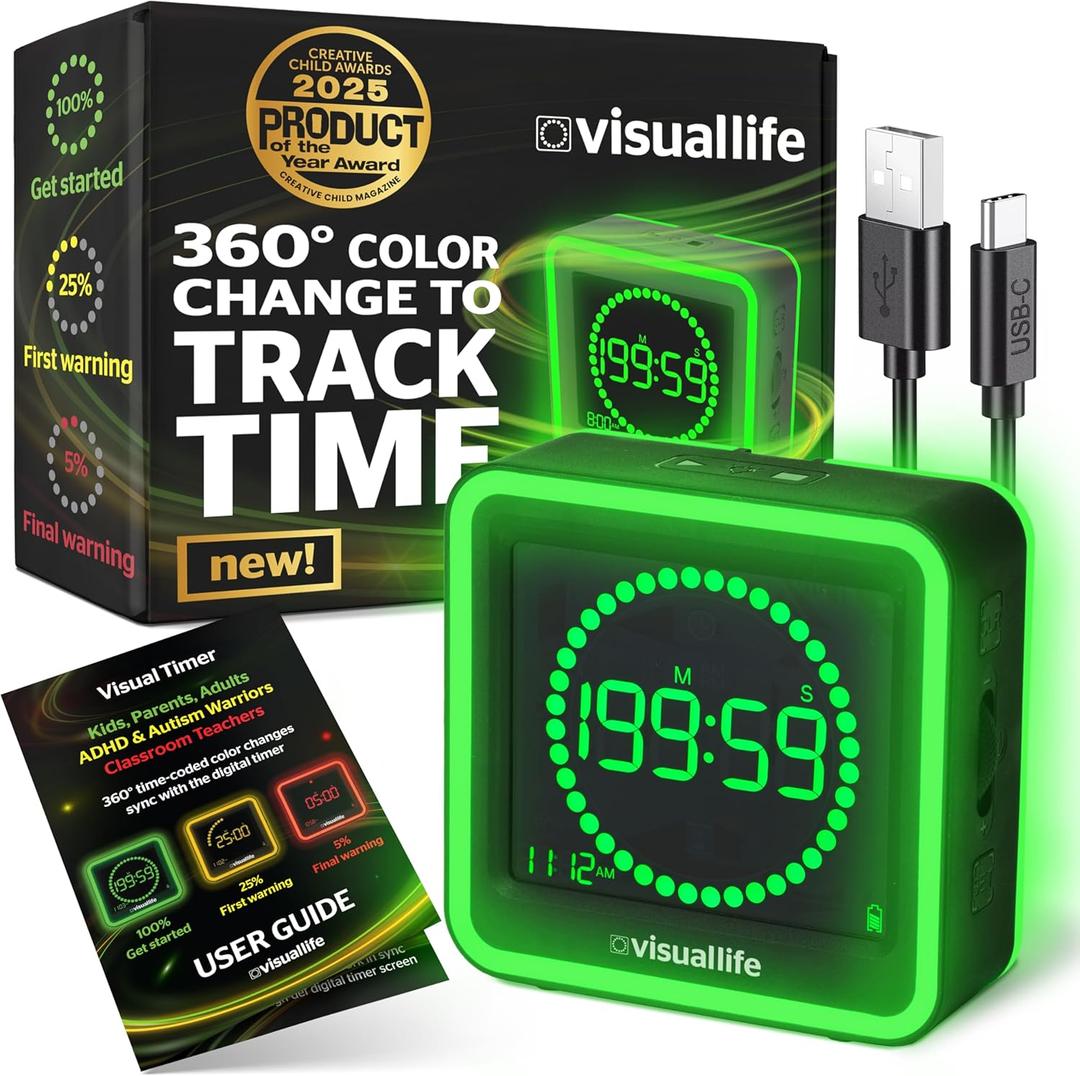 Visual Life Timer for Kids, Adults, ADHD, Autism & Dyslexia  New Timed Color Cues Anchor Focus, Track Progress & Guide Transitions  for Home, Teacher Classrooms, Homeschool, Business & Groups