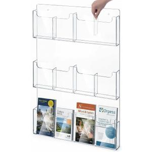 Sherr 1 Pc Acrylic Brochure Holder Wall Mount with Removable Adjustable Dividers, Large Capacity Literature Display Stand for 4'' x 9'', 8.5'' x 11'' Pamphlets, 17.8'' x 30.7'' for Office Hotel