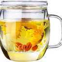 Glass Tea Cup with Infuser and Lid,500ml (17oz) Borosilicate Glass Tea Mugs for Loose Leaf Tea,Glass Tea Cups with Filter for Black Tea,Great Loose Tea-leaf Brewing System