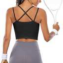 Womens Padded Sports Bra Fitness Workout Running Camisole Crop Top with Built in Bra (Black, M)