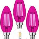 3 Pack E12 Filament LED Pink Light Bulbs  E12 Candelabra Bulb 4W 40 Watt Equivalent - Vintage Decorative Lighting Pink LED Bulb Party Decoration, Porch, Halloween Light Bulbs