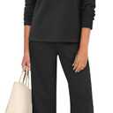 ANRABESS Lounge Sets for Women 2 Piece Outfits Sweatsuit Set Fall V Neck Sweatshirts Wide Leg Pants Tracksuits (Medium, Black)
