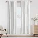Guken White 100% Blackout Linen Curtains 80 Inch Length 2 Panels Set for Living Room Back Tab/Rod Pocket Thermal Insulated Black Out Drapes Farmhouse Style for Bedroom Window Curtain 40 Wide,40x80