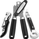 3PCS Can Opener Manual & Bottle Opener & Wine Opener, Smooth Edge Can Openers with Strong Magnet, Heavy Duty Stainless Steel Abrelatas Handheld Waiter Corkscrew - Premium Kitchen Supplies (Black)